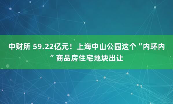 中财所 59.22亿元！上海中山公园这个“内环内”商品房住宅地块出让